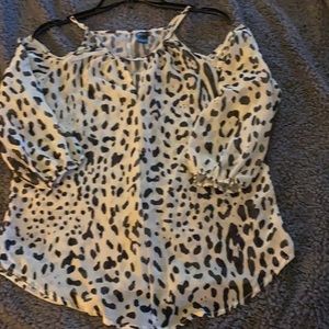 NWOT leopard print off shoulder / open blouse .